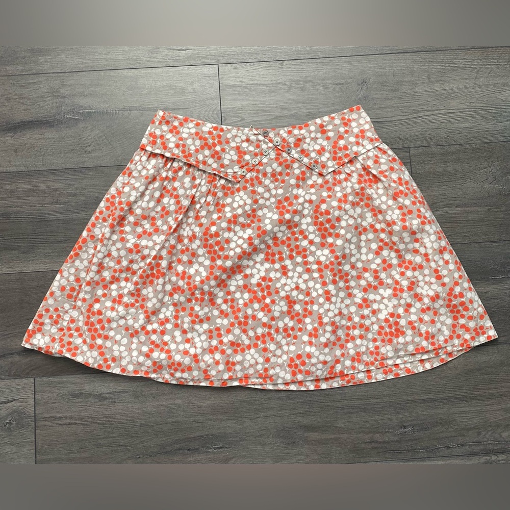 Anthropologie Girls From Savoy Apple Print A-Line Skirt Gray Orange Size 12